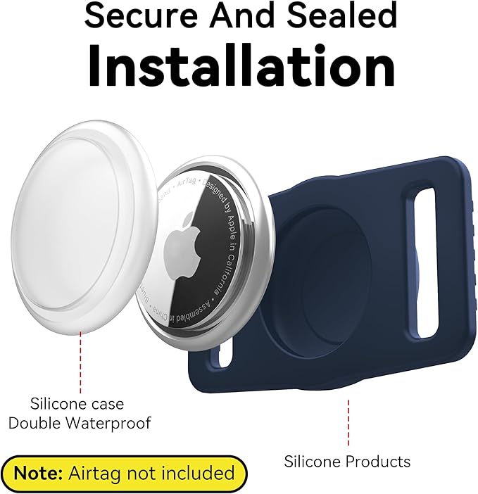 GOCII for Airtag Dog Collar Holder 2 Pack,Waterproof Dog Collar Holder for Apple AirTag(Gen 1 & 2),Silicone Air Tags Case for Dog Collars(Navy)
