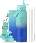 BUZIO 24 oz Insulated Water Bottle, Stainless Steel Wide Mouth Water Flask with Straw Lid, Cold for 48 Hrs Leak Proof Metal Hydro Thermo Canteen Mug, Starry Gradient Blue