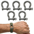 Matte Grey 5/32" Bow Shackle, 5 Pack with Tool, 1433lbs D-Ring Shackle Clasp, Small Stainless Style Anchor Shackle for Paracord Bracelet, Survival Gear