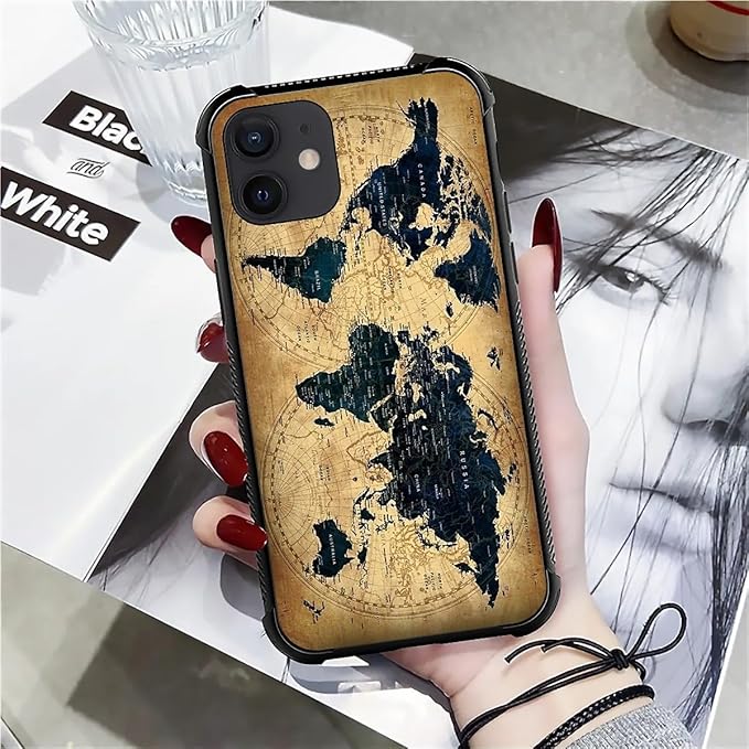 for iPhone 11 Case, Brown World Map Pattern Graphic Design Girl Boy Soft Silicone Hard Acrylic Shock Protection for iPhone 11