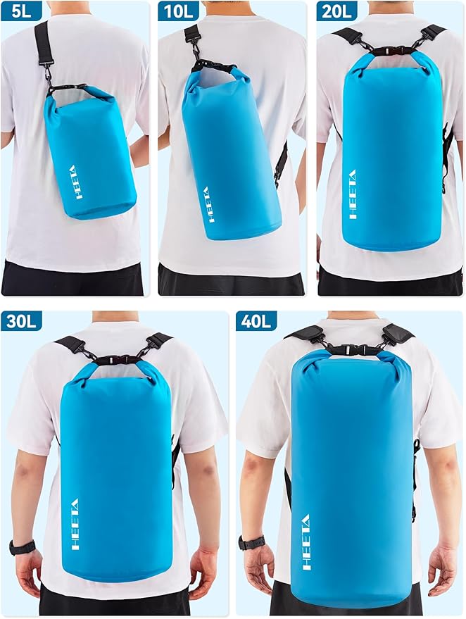 HEETA Waterproof Dry Bag for Women Men, 5L/10L/20L/30L/40L Roll Top Lightweight Dry Storage Bag Backpack with Emergency Whistle for Travel, Kayaking, Boating, Camping, Beach, Cruise Ship Essentials