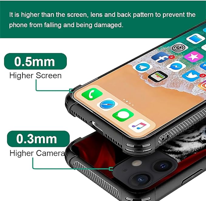 for iPhone 12/12 Pro Case, Red Ribbon Tiger Pattern Graphic Design Girl Boy Soft Silicone Hard Acrylic Shock Protection for iPhone 12/12 Pro