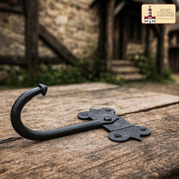 "Mystic Colonial Medieval Hand-Forged Iron Wall Hooks Set of 2 (4 in x 5 in) Rustic Coat Hooks | Heavy Duty Black Antique Hangers with Mounting Hardware | Vintage Wall Hooks for Bags, Towels & Keys"