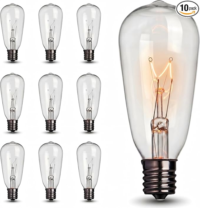 10 Pack ST40 Replacement Bulbs for Outdoor String Lights, 7W E17 Intermediate Base Clear Incandescent Edison Bulbs for Indoor Outdoor Patio Backyard Decor, Warm White