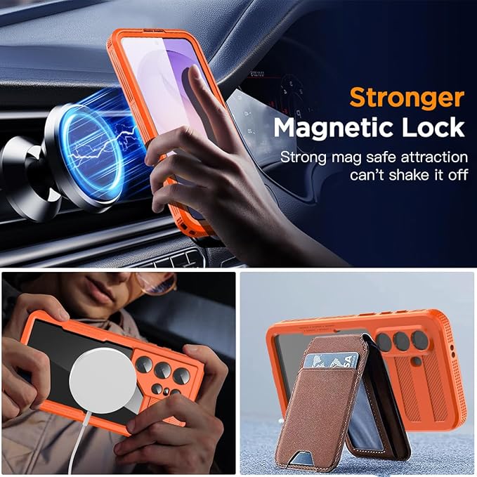 AICase Waterproof Case for Samsung Galaxy S26 with MagSafe Support Clear Water Proof Snowproof/Dustproof/Shockproof,IP68 360 Full Body Protection Fully Sealed Underwater Cover for Galaxy S26_Orange