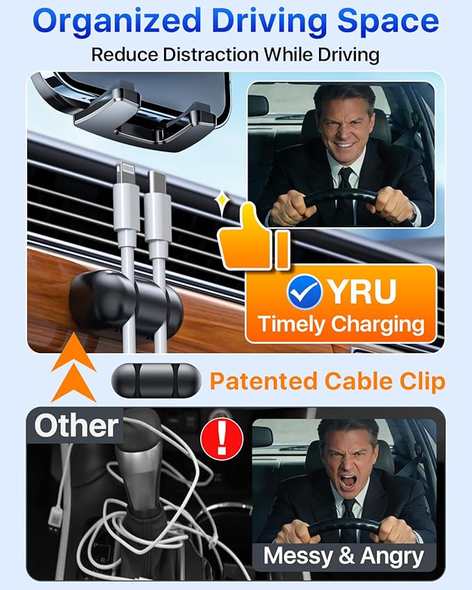 YRU [True Upgrade for Safety] Car Phone Holder Mount [Patent & Military-Grade] Dashboard Cell Phone Holder for Car Vent Windshield Phone Stand for iPhone 17 16 15 14 13 Pro Max Truck Samsung (Grey)