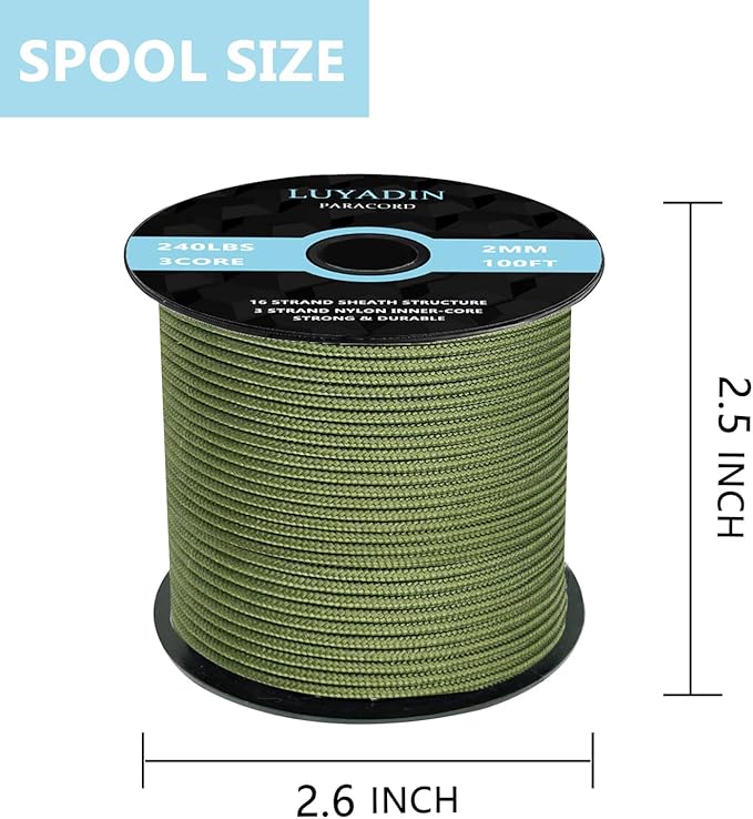 Paracord 240lb - Diameter 2mm Micro Utility Cord -3 Strand Parachute Spool Cord - 100ft 200ft,Paracord for Camping,Hiking,Fishing,Outdoor and DIY