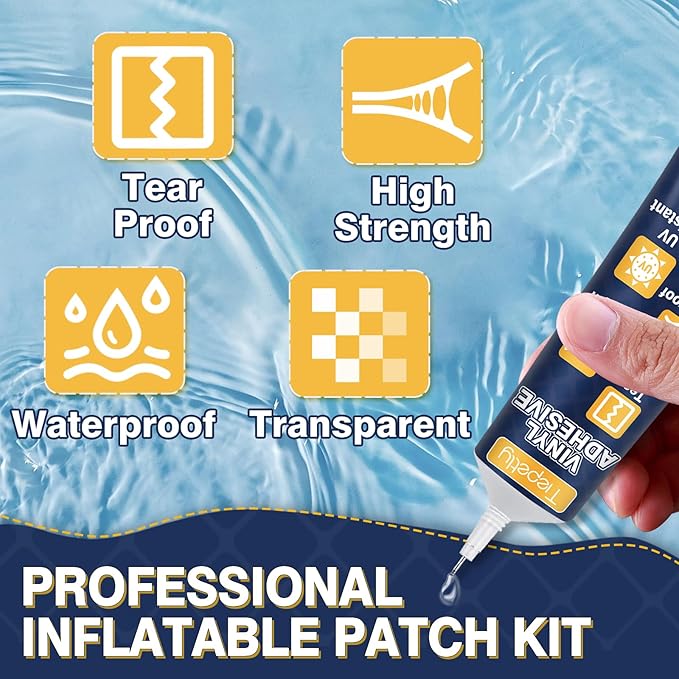 Tiepetly Vinyl Repair Kit Transparent, Air Mattress Patch Kit Heavy Duty, Pool Liner Patch Waterproof, for TPU, EVA, ABS, PVC, Inflatables, Swimming Pool, etc (15ml 2pack)