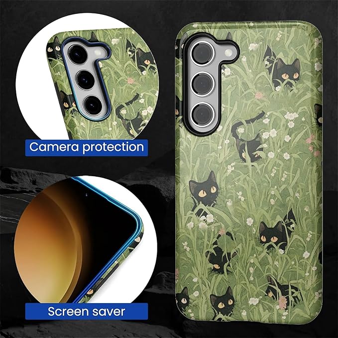 for Samsung Galaxy S23 Case,HL2 Grass Cat Hybrid 2 Layer Hard Shell Silicone Protective Pattern Design Case
