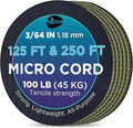 TECEUM Micro Paracord – 1.18 mm X 125 ft – Micro Utility Cord – Thin Braided Paracord Rope – Best for Crafting, DIY Projects, Fishing, Camping – Wind Chime Replacement – Survival Strong String