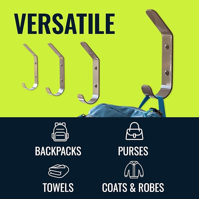 StoreYourBoard 4 Pack Wall Hooks for Hanging, Decorative & Heavy Duty Coat Wall Hooks, Mount, Set Holds 30 lbs Each, Outdoor, 6.5" x 1.2" x 2"