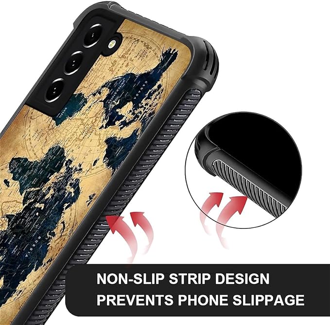 for Samsung Galaxy S22 Case, Brown World Map Pattern Graphic Design Girl Boy Soft Silicone Hard Acrylic Shock Protection for Samsung Galaxy S22