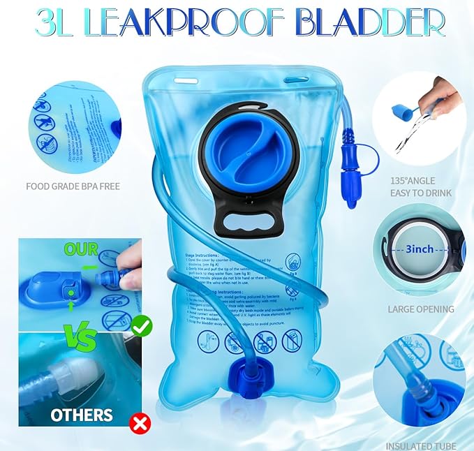 Hydration Pack, Water Backpack with 3L Hydration Bladder Lightweight Insulation, Festival Essential, Rave Hydration Backpack, Hydropack Backpack for Rave, Hiking, Biking, Festival Gear