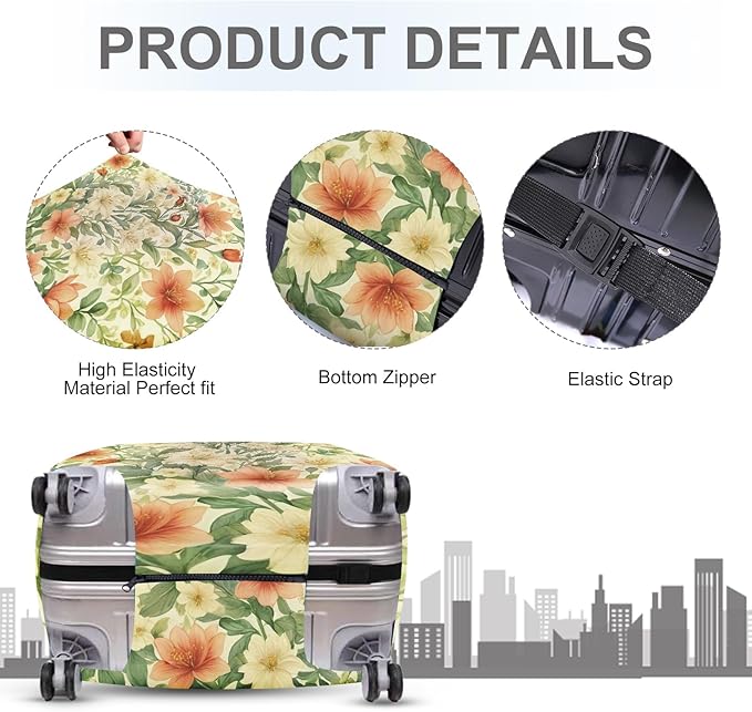 ANNA QUEEN Floral Botanical Luggage Cover, Vintage Flower Suitcase Protector, Washable Stretchable Travel Cover for 28-30 Inch Luggage
