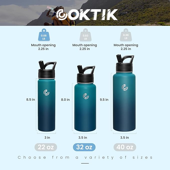 COKTIK 32oz Sports Water Bottle, Stainless Steel Water Bottle for Insulated, Reusable Travel Bottle, With Straw, With Handle Grip for Easy Carrying, Suitable for Cycling, Outdoor Vacations(Dark Night)