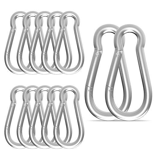 Carabiner, Heavy Duty Galvanized Steel Spring Snap Hook Carabiner Clips with 550LBS Holding Capacity, Ideal for Outdoor, Hammock, Swing and Travel (M8 3Inch, 12PCS)