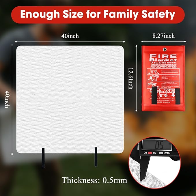 FJNATINH Fire Blankets Emergency for Home - 1 Pack 40' x 40' Fiberglass Blanket for Kitchen and Home (2)