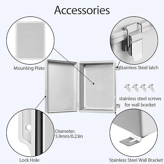LeMotech Electrical Box, IP67 Waterproof Hinged Cover Stainless Steel Latch Junction Box, ABS Plastic Electrical Enclosure with Mounting Plate,Wall Brackets, Cable Glands,19.6"x15.7"x7.8",Grey