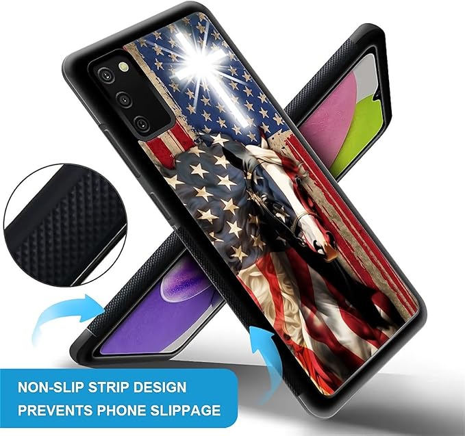 for Samsung Galaxy S20 FE Case, Red American Flag Horse Cross Pattern Graphic Design Girl Boy Soft Silicone Hard Acrylic Shock Protection for Samsung Galaxy S20 FE