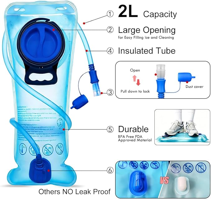 Mothybot Hydration Pack, Insulated Hydration Backpack with 2L BPA Free Water Bladder and Storage, Hiking Backpack for Men, Women, Kids for Running, Cycling, Camping - Keep Liquid Cool up to 5 Hours