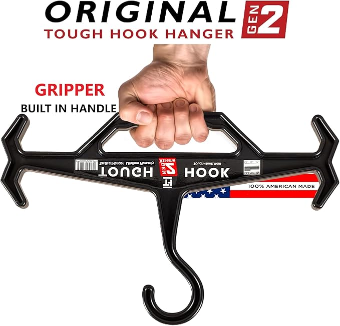 Tough Hook Original Heavy Duty Hangers – The Superhero of Hangers USA-Made, Anti-Slip ABS Resin Tactical Hanger for Police Gear, Scuba Gear & Dive BCD – DuraResin 200-lb Cap Wetsuit Hanger, 1 Gray