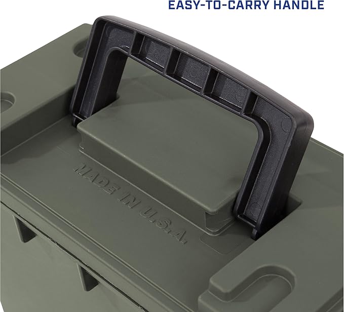 Sheffield 12626 Ammo Storage Box, Stackable .30 Cal Field Boxes, Water and Dust Resistant, Lockable Storage Box with Handle, Secures Hunting Gear, Supplies, and Bullets, Made in USA, Green, 1-Pack