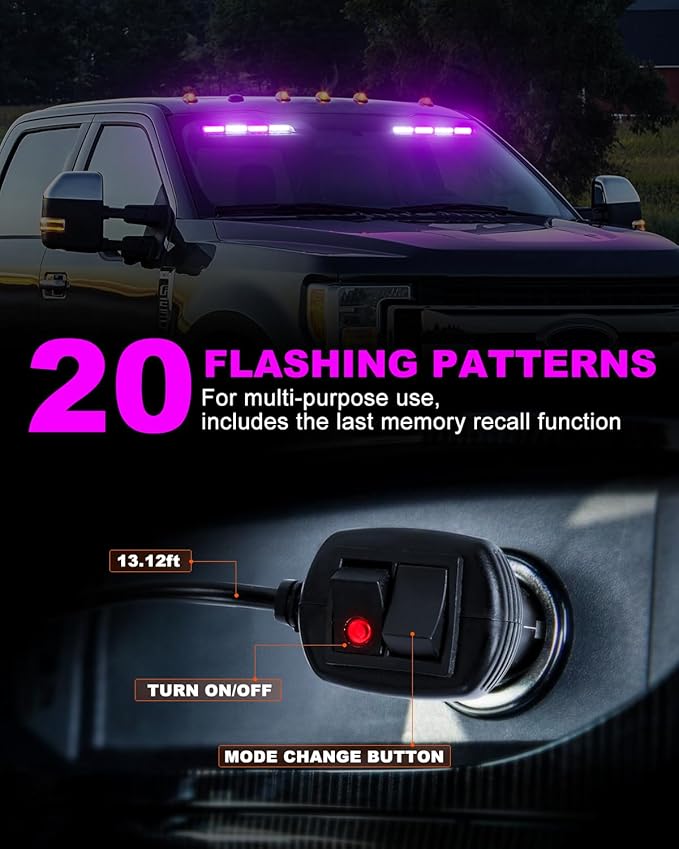 HLauto 6Z4J Emergency Dash Strobe Lights: 2x16.8 inch Purple White Safety Lights, 48 LED Flashing Warning Hazard Interior Windshield Visor Traffic Light Bar for Trucks, Construction Vehicles