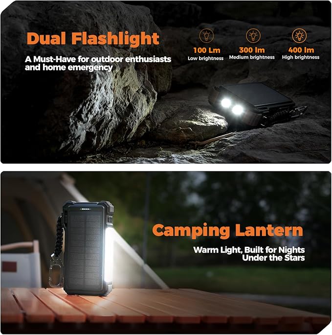 BLAVOR Solar Power Bank 20000mAh Built-in Cables, Wireless Charger for Apple Watch, 20W Fast Charging Battery Pack with USB C, Flashlight, Solar Charger for iPhone, iPad, iWatch, Samsung