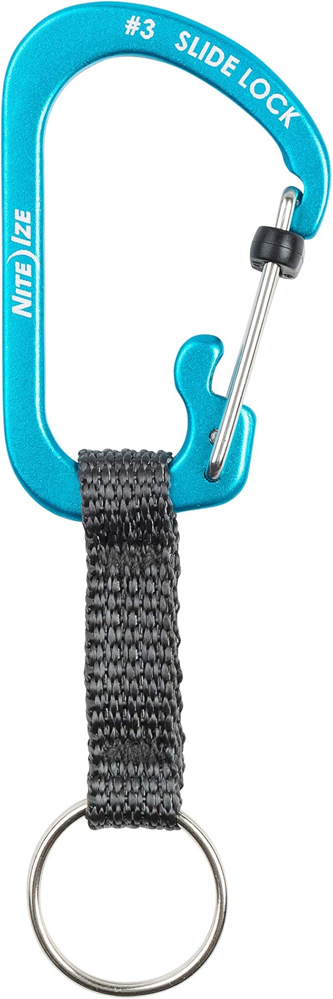 Nite Ize SlideLock Key Ring, Aluminum Locking Carabiner Key Chain with Webbing, Blue