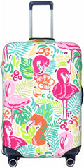 Bright Flamingo Tropical Leaf Elastic Luggage Cover, Suitcase Protector For Travel (Fits 25-28 Inch Luggage)
