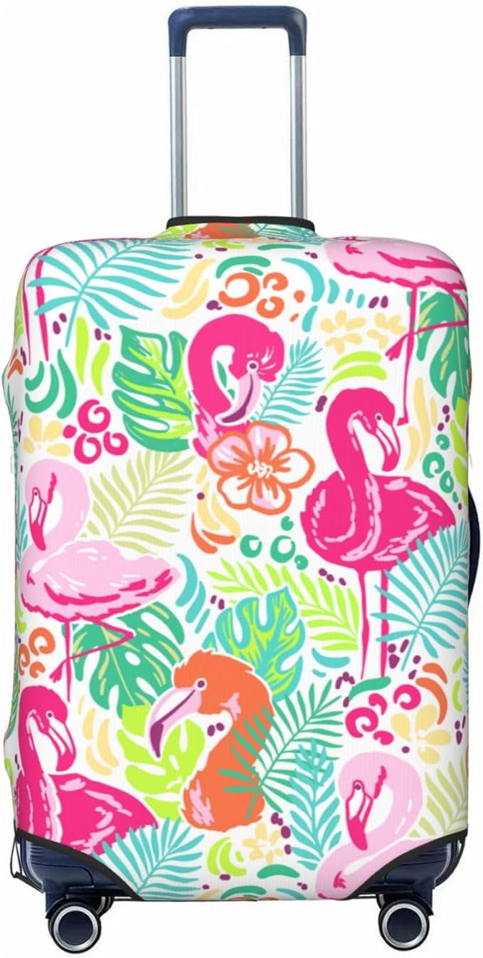 Bright Flamingo Tropical Leaf Elastic Luggage Cover, Suitcase Protector For Travel (Fits 18-21 Inch Luggage)