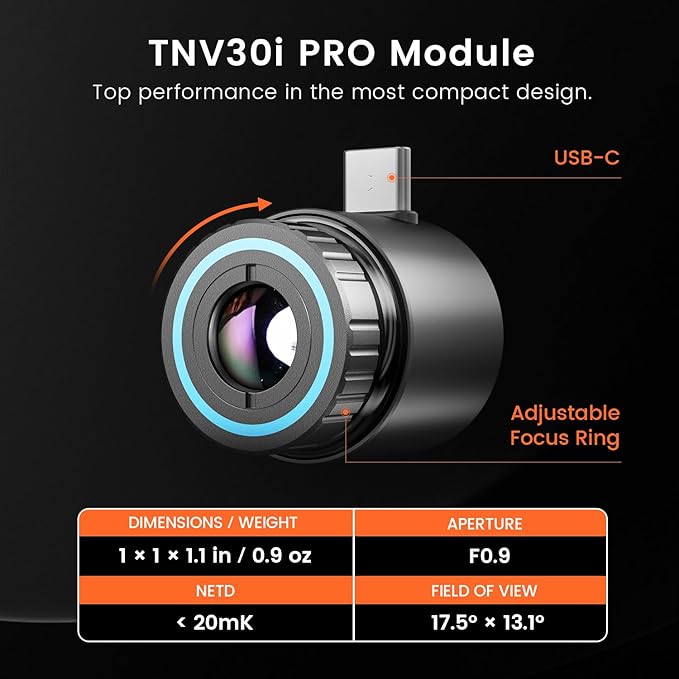 TNV30i Thermal Monocular for USB-C iPhone, iPad & Android, Night Vision Thermal Imaging Camera, 512×384 Super-Resolution 50Hz 20mK 1600-Yard Thermal Infrared Camera for Hunting, Building Detection