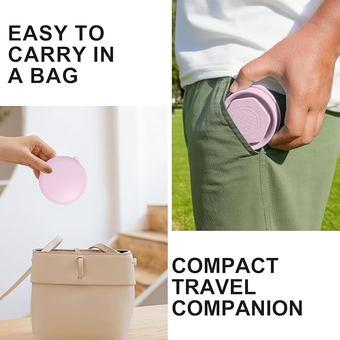 Collapsible Travel Cup with Lid (6oz/180ml) - BPA Free Silicone Folding Cup with Stainless Steel Rim - Portable Pocket Cup for Mouthwash,Pills, Hiking, Camping & Kids(Light purple)