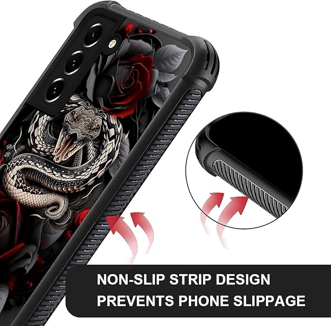 for Samsung Galaxy S22 Plus Case, Entwined Rose Snake Pattern Graphic Design Girl Boy Soft Silicone Hard Acrylic Shock Protection for Samsung Galaxy S22 Plus