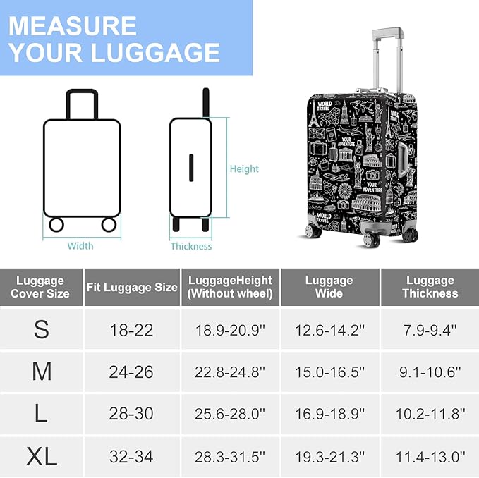 ANNA QUEEN Travel Seamless Pattern Luggage Cover -Stretchable Airplane Suitcase Protector Sleeve,Universal Washable Fit for 20-26 Inch Checked Baggage,Water Resistant Durable Luggage Protector,M