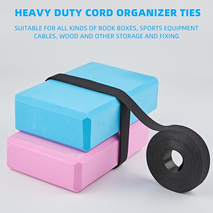 25 Ft x 1 inch Hook and Loop Roll, Reusable Fastening Cable Ties, Multi-Purpose Cable Management Wire Ties Cable Straps for Organizing Home, Office and Data Centers