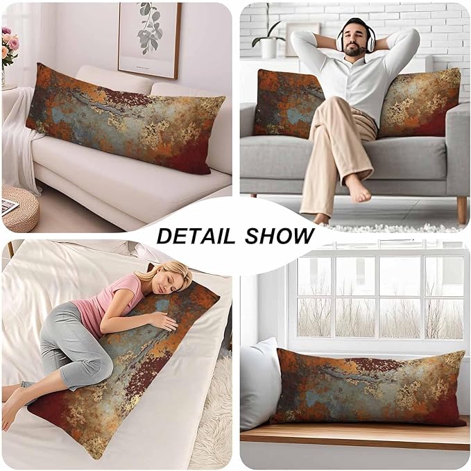 Grunge Rust Decorative Body Pillowcase 20"X54", Metal Rusty Steel Brown Outdoor Body Pillow Covers Throw Pillow Cushion Covers Oversized Body Pillow Cases for Home Patio Office