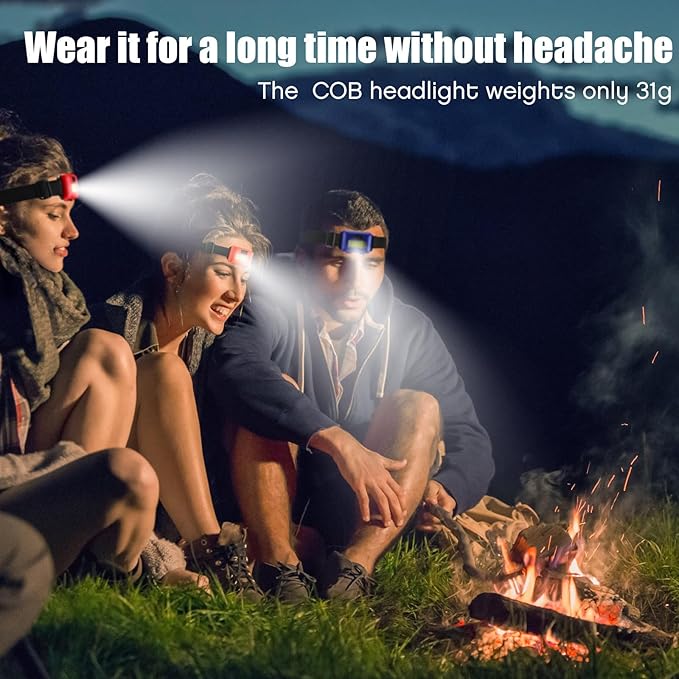 48 Pack LED Headlamp Flashlight Bright Waterproof Head Lamp Torch Cob Flood Head Light Bulk 800 lumens with 3 Modes 144 AAA Batteries for Adult Running Camping Night Survival(Multicolor)