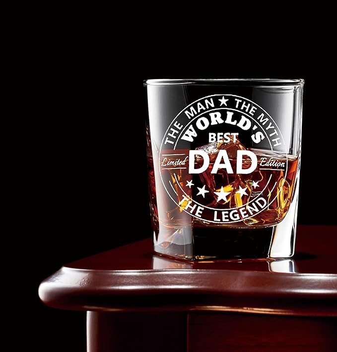 Nogrit World's Best Dad Whiskey Glasses 10 oz, Best Dad Gifts for Father's Day Birthday from Sons Daughters, Father Gifts Old Fashioned Rocks Glasses for Drinking Cocktail Scotch Vodka Tequila Rum