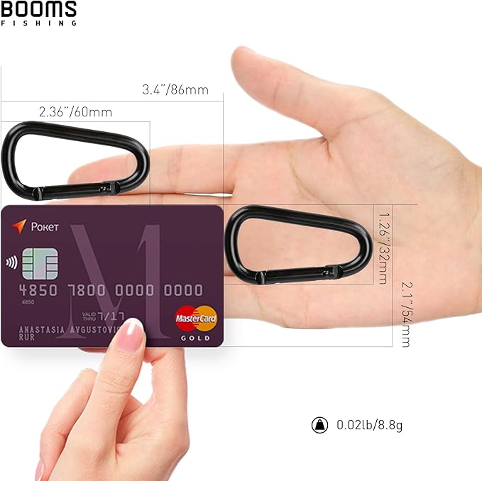 Booms Fishing CC2 Carabiner Clip, 2.3" Small Carabiner Keychain, Multi-use Aluminium D Ring Caribeener Clips