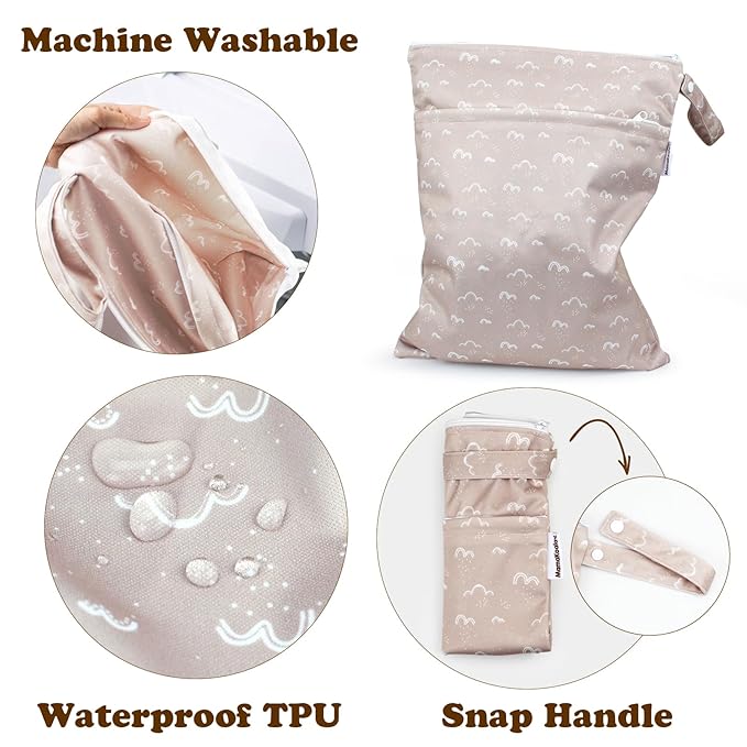 Mama Koala Waterproof Wet Dry Bags for Baby Items, Cloth Diapers, Swimsuits, Travel, Gym Clothes, Beach, Pump Parts, Toiletries, Two Zippered Pockets, 2 Pack (W016)