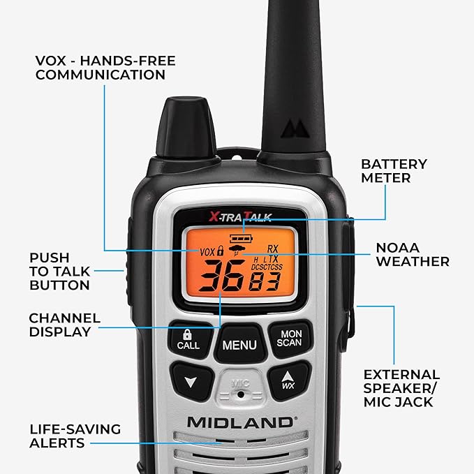 Midland LXT600VP4 FRS Business Walkie Talkies - Long Range 36-Channel Two-Way Radios with Headsets and Charging Base, NOAA Weather Alerts (2-Pack, Gray)