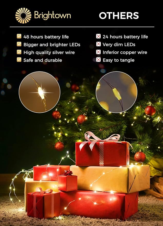 Brightown 12 Pack Led Fairy Lights Battery Operated String Lights Waterproof Silver Wire 7 Feet 20 Led Firefly Starry Moon Lights for DIY Wedding Party Bedroom
