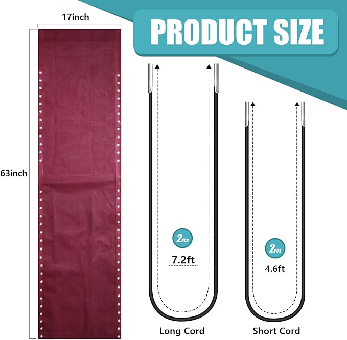 Queekay Chair Replacement Fabric with 4 Bungee Cord Lounge Chair Cloth Mesh Repair Kit for Patio Recliner Outdoor Lawn Pool(63 x 21 Inch,Wine Red)