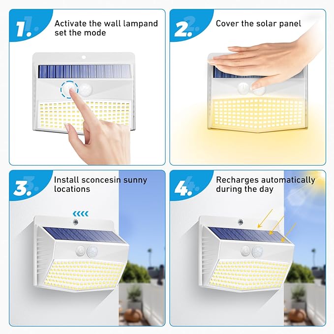 Peasur Solar Lights Outdoor Motion Sensor [10 Packs] Security Light with 3 Lighting Modes Wall Lights Waterproof Solar Powered Lights for Garden Fence Yard,White Warm