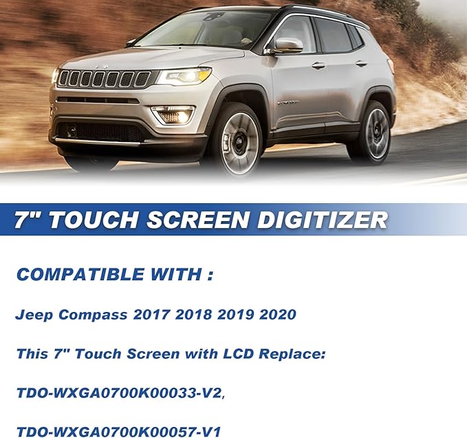 7" uconnect Touch Screen Digitizer LCD Monitor Radio Navigation Compatible with Jeep Compass 2017 2018 2019 2020 Radio Navigation Replace # TDO-WXGA0700K00033-V2 TDO-WXGA0700K00057-V1