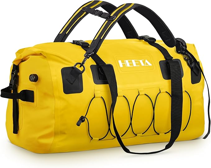 HEETA Waterproof Duffel Bag Motorcycle Dry Bag Backpack, 60L/80L Extra Large Rolltop Travel Duffle Bags with Straps & Handles for Kayaking Rafting Boating Canoeing Camping Gym Beach Cruise Ship