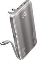 INIU 3-in-1 Portable Charger, 45W 10000mAh Fast Charging Power Bank, Built-in USB C Cable & Foldable Wall Plug, Travel Essentials, Battery Pack for iPhone 17 16 15 Series, Samsung, MacBook, Gray