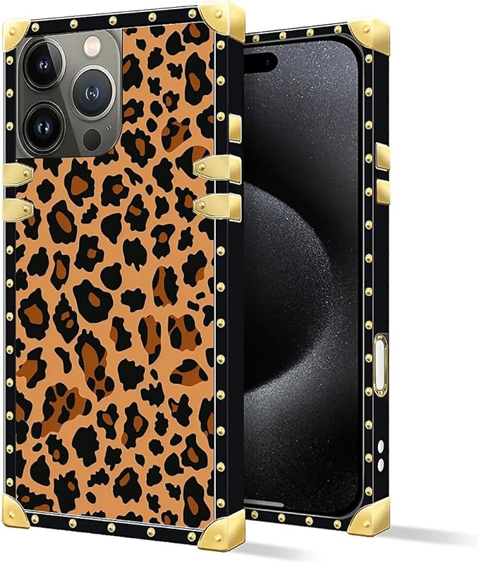 Compatible with iPhone 16 Pro Max Case, Brown Leopard Texture Luxury Golden Decoration for Girl Women Soft TPU Shockproof Protective Hard PC Back