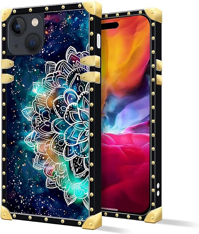 Compatible with iPhone 15 Case, Starry Sky Colourful Mandala Luxury Golden Decoration for Girl Women Soft TPU Shockproof Protective Hard PC Back for iPhone 15